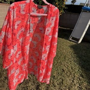 Topshop Kimono Swim Cover-Up Sheer Floral Open Neon Pink Boho